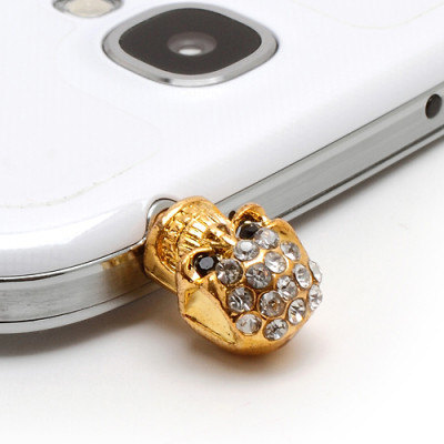 Добави още лукс Бижута за телефони Бижу за телефон 3.5 mm jack модел Gold Diamond Skull с камъни